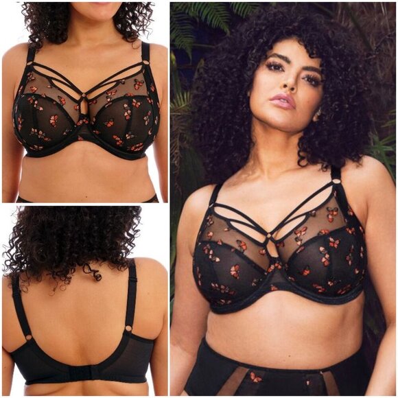 40DD- NWT Elomi Sachi Plunge Sexy Strappy Underwire Bra in Black‎ Butterfly - Picture 2 of 9